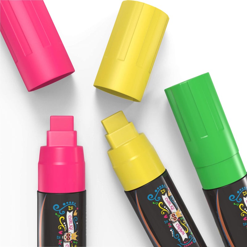 CHALKY CROWN Markers الطباشير السائل العملاقة - علامات الطباشير الجريئة للسبورات، علامة النوافذ، أقلام الطباشير للإشارات، السبورة، الزجاج - طرف مربع قابل للعكس (15 مم، 8 عبوات) - Image 4